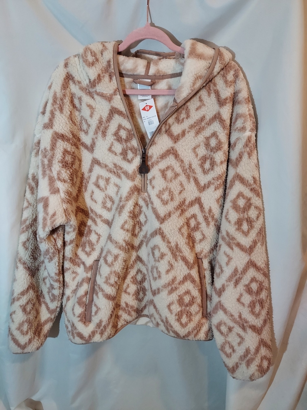 NWT Cinch Southwest Printed Cream Sherpa Pullover Hoodie Half Zip Cozy XL